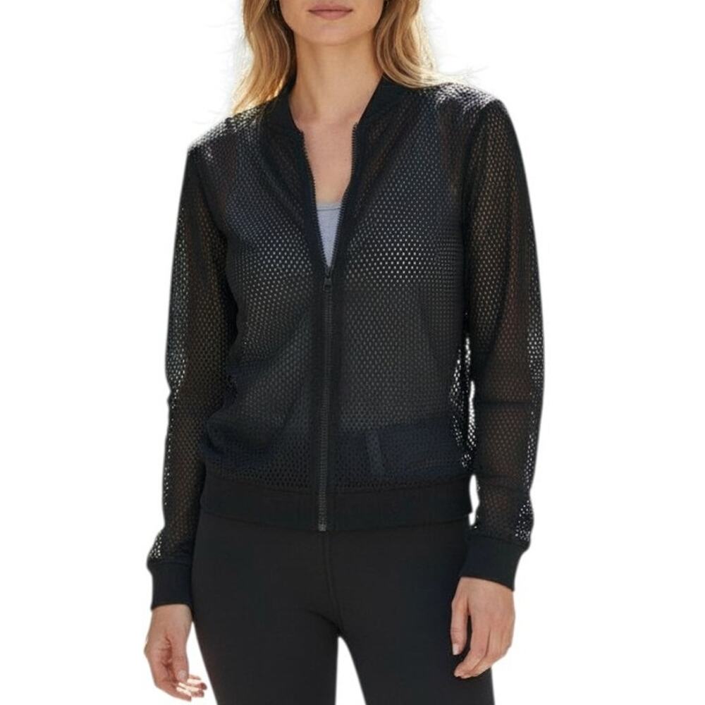 Victorias Secret Sport Black Small Mesh Bomber Jacket Long Sleeves Full Zip